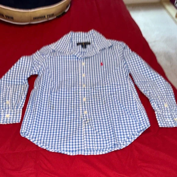 Polo by Ralph Lauren Blue and White Gingham Button-Down Shirt - Boys Size S(8) - Picture 3 of 4